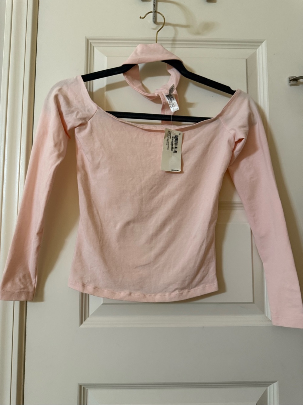 Vintage American Apparel Light Pink Off-Shoulder Crop Choker Top, NWT, Small